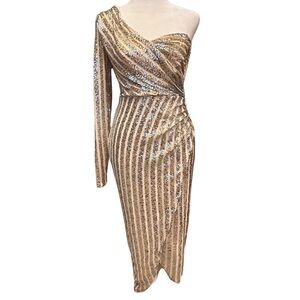 Lulu's Silver Sequin One Shoulder Dress